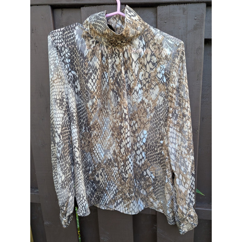 H&M Women's Snake Print Animal Print High Neck‎ Long Sleeve Blouse Size 8